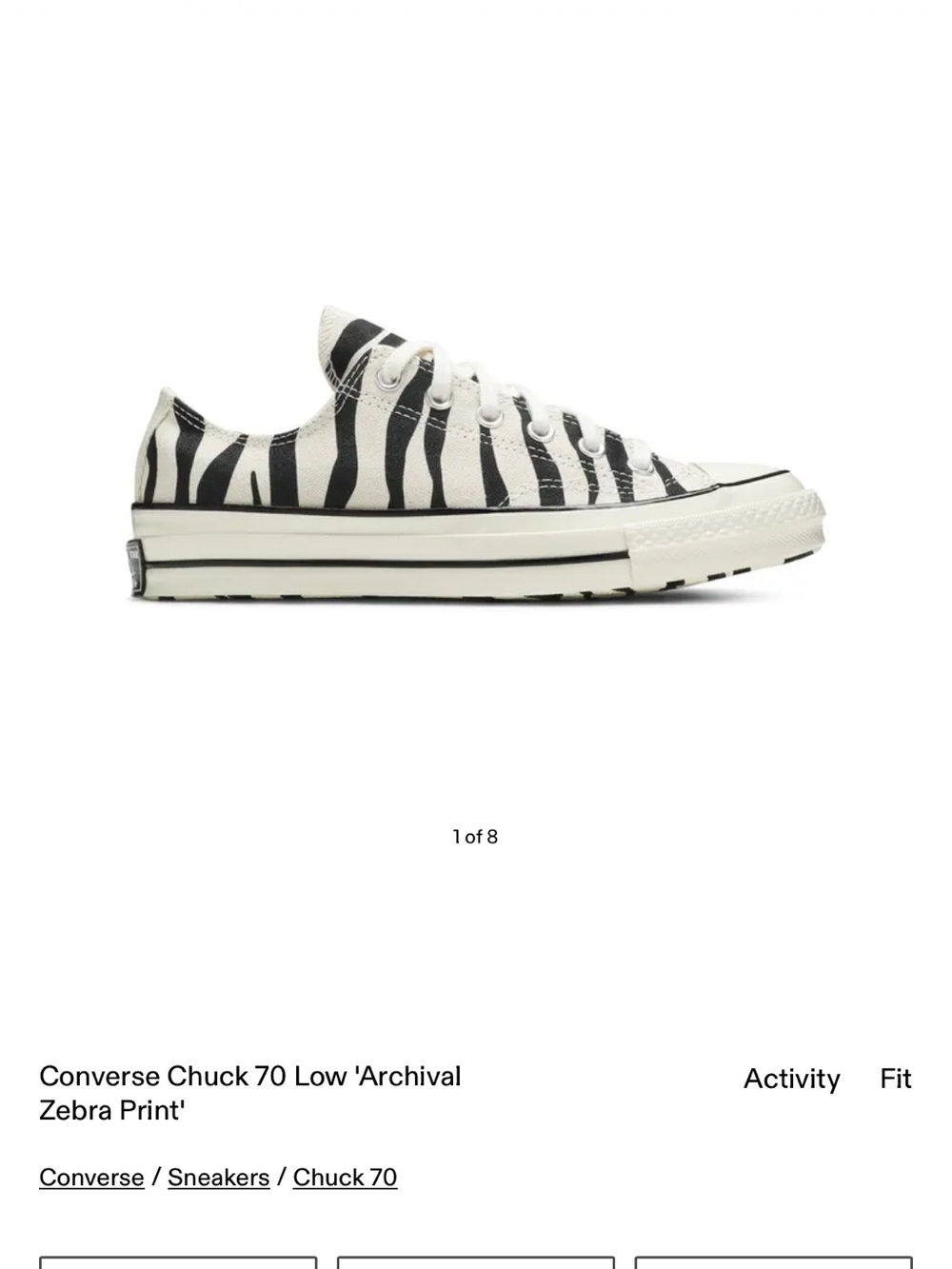 Converse Chuck 70 Low Zebra Canvas Sneaker - Black & White